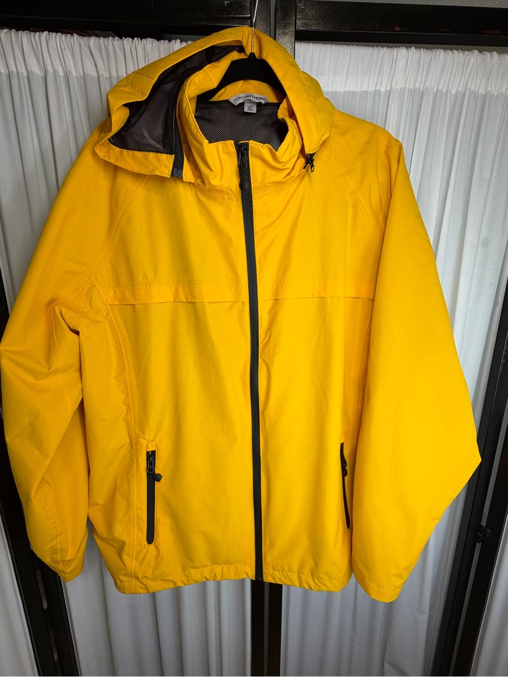 Port Authority Yellow Hooded Raincoat with Black Trim